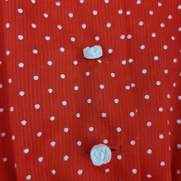 Jody T of California Vintage Red Dress White Polka Dots Lace Collar Rose Buttons - Picture 2 of 12